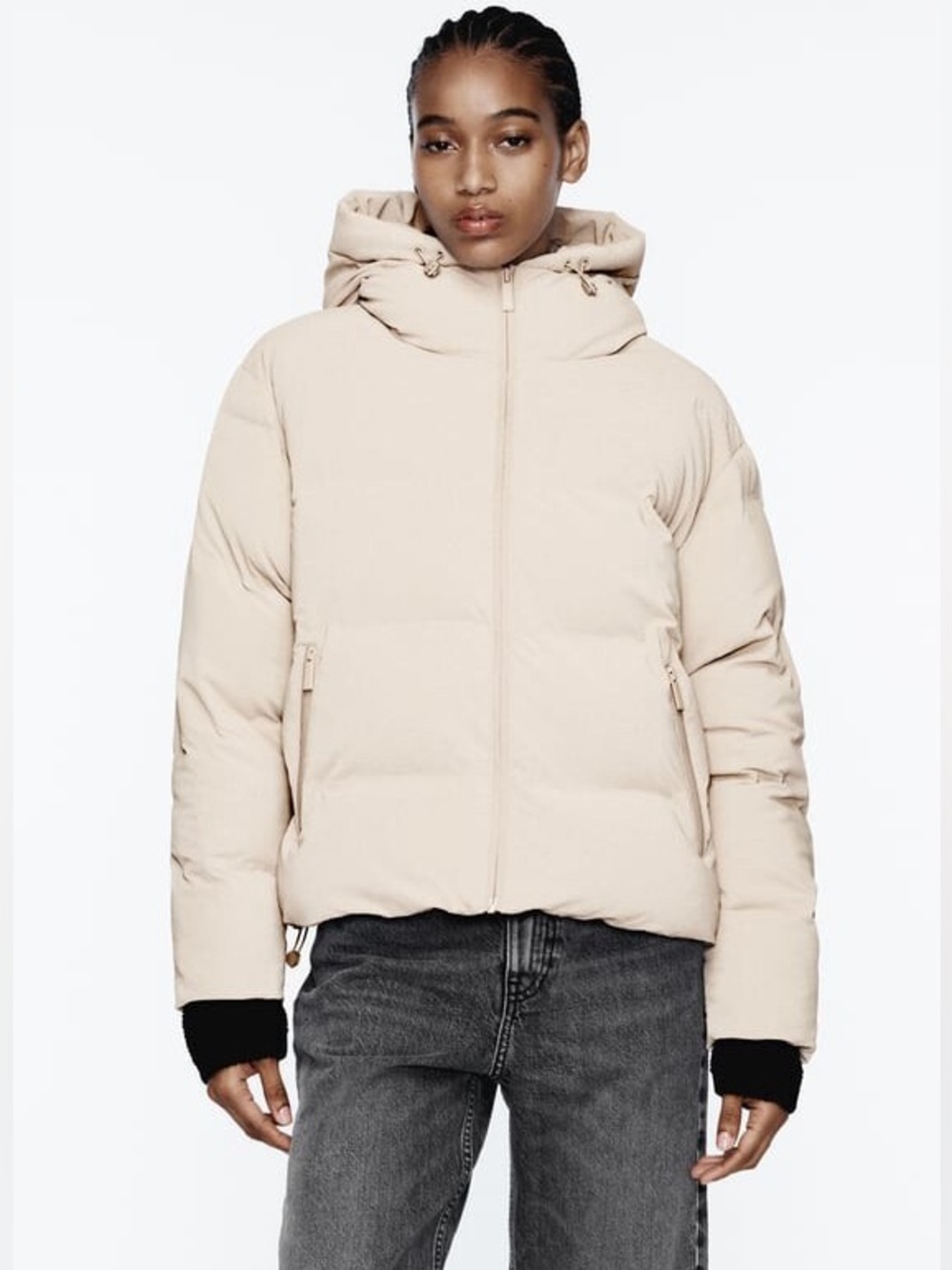 Zara Water-Repellent Rubberized
Puffer Anorak in light ecru Sz S.